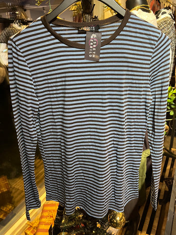 T-Shirt m Striber Blå og Brun