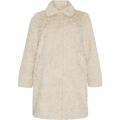 Fake Fur Coat W Collar Cream White