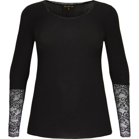 Jerset Blouse W Lace Sleeves Black
