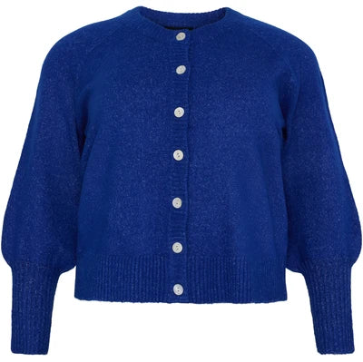 Cardigan W Buttons and Balloon Sleeves Dark Cobolt Blue