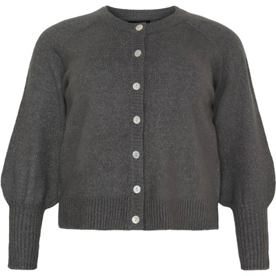 Cardigan W Buttons and Balloon Sleeves Dark Grey Melange