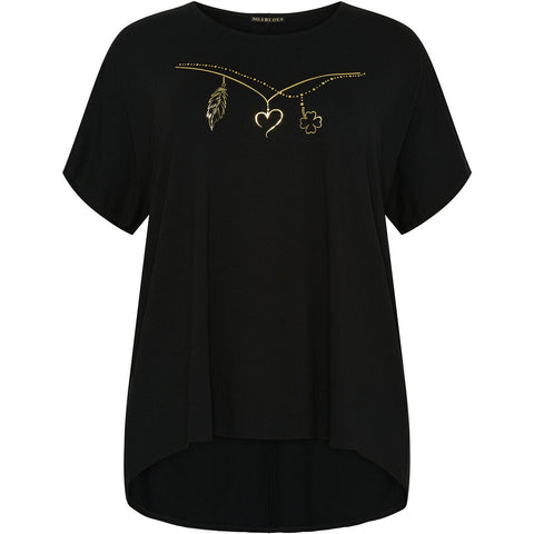 T-Shirt W Batwing & High/Low Love Chain Black