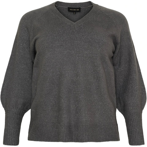 Sweater V Neck W Ballon Sleeves Dark Grey Melange