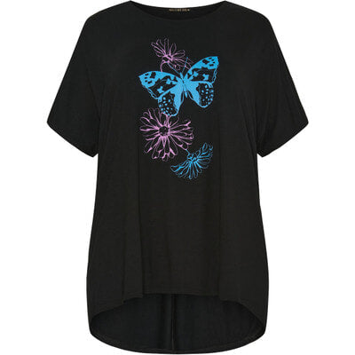 T-shirt W Batwing & High/low Butterfly Print Black