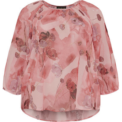 Raglan Blouse W Wrinkels Pink W/Gold