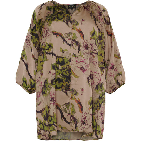 Tunic Dress W 1/2 Sleeves Sand W Flower Print
