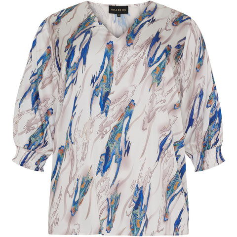 V-neck Blouse W 1/ Sleeves and Smock Cuffs