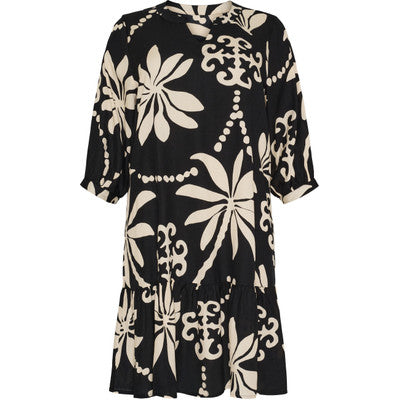 V Neck Dress W Flair 3/4 Sleeves Black/White