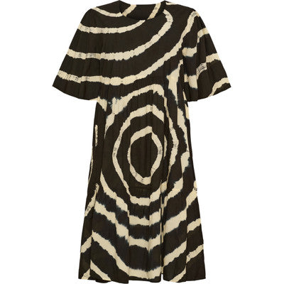 Long O Neck Dress Black and White Tie Dye