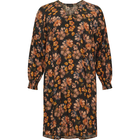 Loose Raglan V Neck Dress Black/Flower