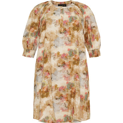 Loose Dress W Raglan 1/2 W Smock Cuffs Sand W Watercolour