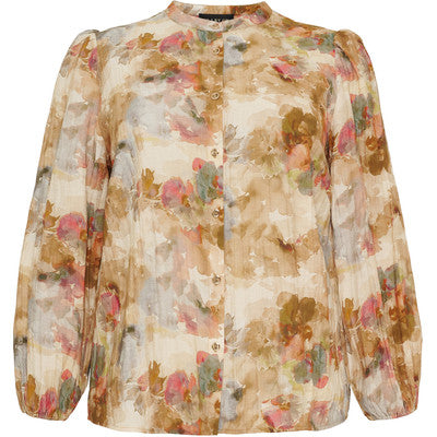 Shirt W Long Puff Sleeve Sand Mix