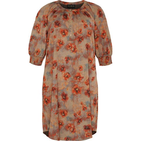 Raglan Dress 1/2 Sleeves W Smock Cuffs Brown Mix