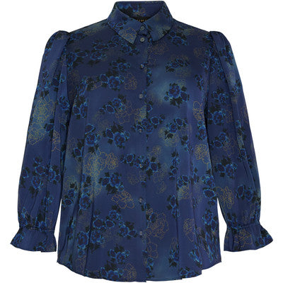 Shirt W Puff And 3/4 Sleeves Blue