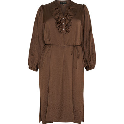 Long A Shape Dress V Neck Flair Edge Brown Stone