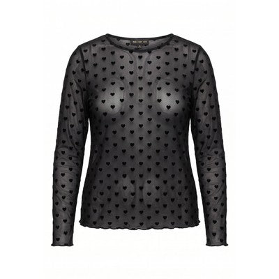 mesh O neck Blouse LS Black