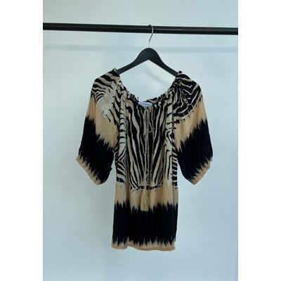 Blouse SS W Drop Shoulder Black Animal Print