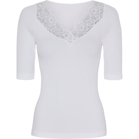 Belen Rib V.lace Top SS White