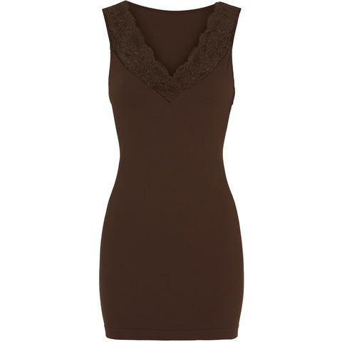 Belen Rib V-Lace Top Plus Cioccolato