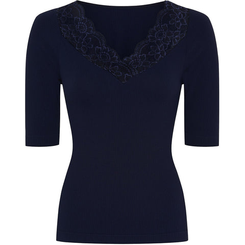 Belen Rib V-Lace Top SS Marine