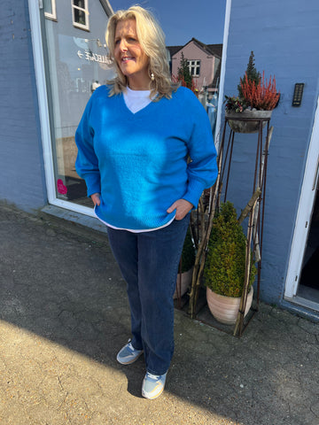 Sweater V Neck W Ballon Sleeves Clear Blue