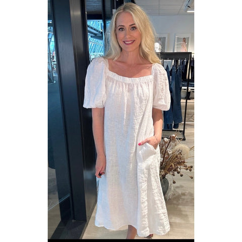 Square Lin Dress White