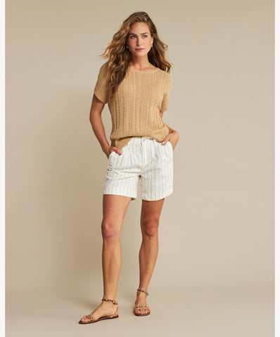 Cleo Shorts Cotton LIne Stripe Dark Sand