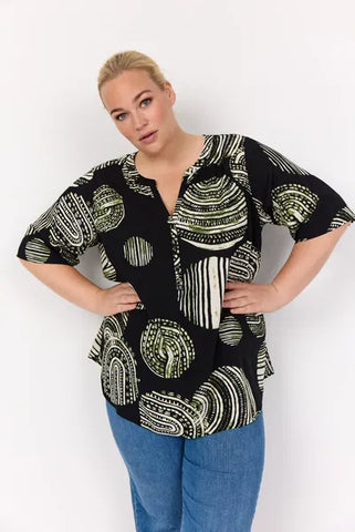 WA-Medine 2 Blouse Black W Green