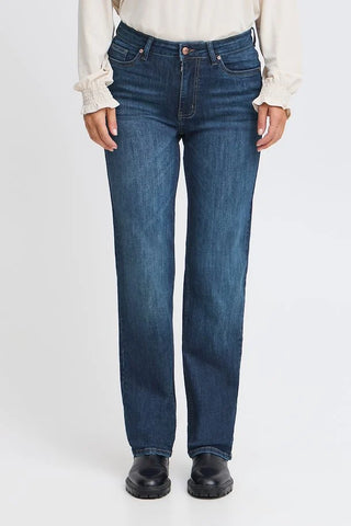 PZJoyy HW Jeans Straight Leg Dark Blue