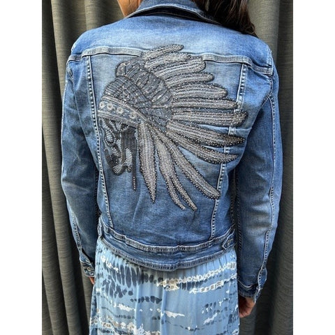 Hera Artwork Denim Jacket Denim Blue