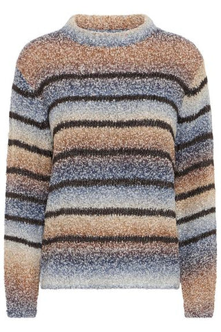 PZLucia LS Striped Pullover Navy Brown Spray Yarn