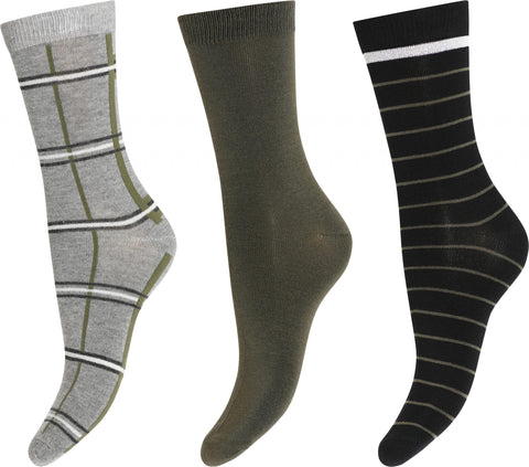 Ankel Sock Bambus 3 pak Grey/Black/green