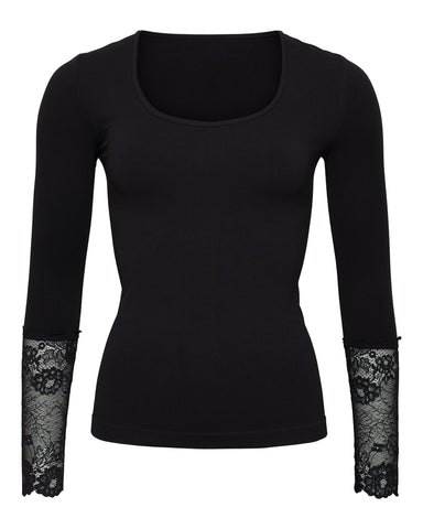 Mary Blouse W/Lace Black