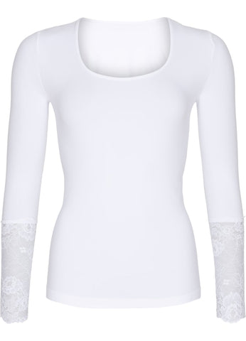 Mary Blouse W Lace LS White