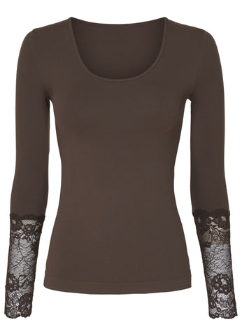 Mary Blouse W/Lace Coffee
